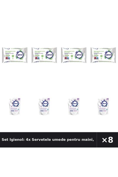 Igienol Set Igienol: 4x Servetele umede pentru maini, 60 bucati, Aloe +1