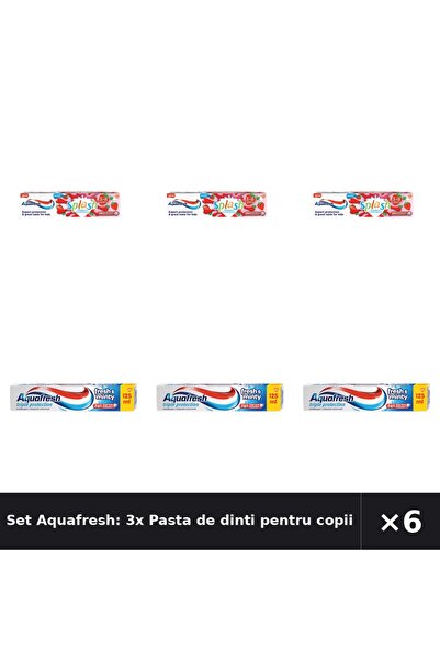 Aquafresh Set Aquafresh: 3x Pasta de dinti pentru copii Splash, 3-8 ani + Pas...