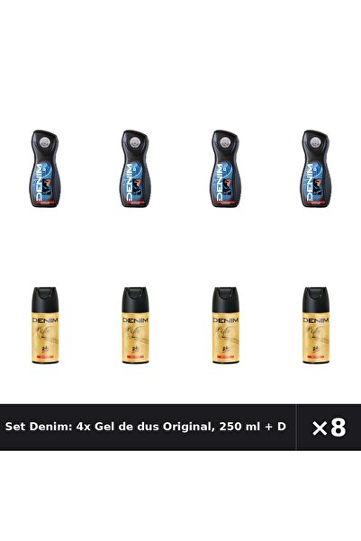 Denim Set Denim: 4x Gel de dus Original, 250 ml + Deodorant Spray Gold, 150 ml