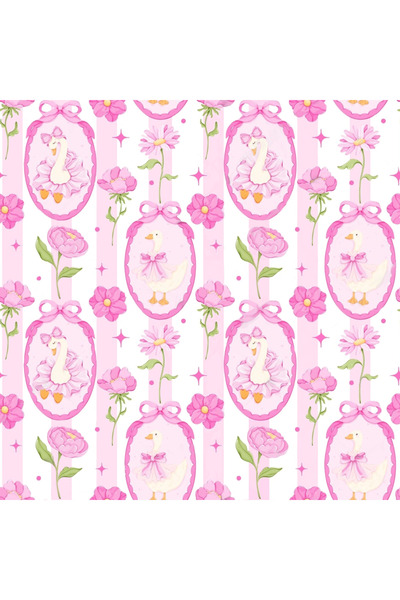 Novinqa Pink Swan Desenli Dijital Baskılı Polyester Kumaş