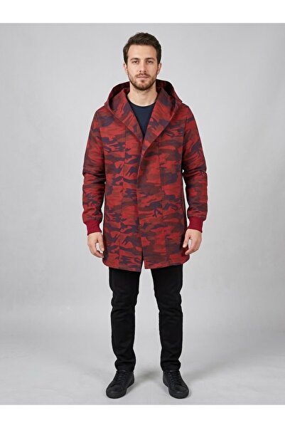 BeHill Camouflage Patterned Hooded Knitted Denim Poncho Jacket