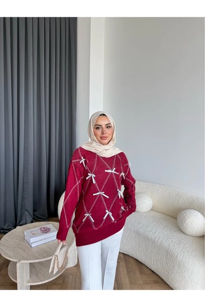 KAŞİHA سترة نسائية محبوكة بتفاصيل شريطية