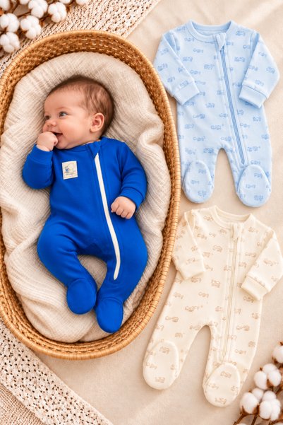 İZYALİF BABY Baby Boy 3-Piece Jumpsuit Set Sleeping Bag Cotton Zippered Safet...
