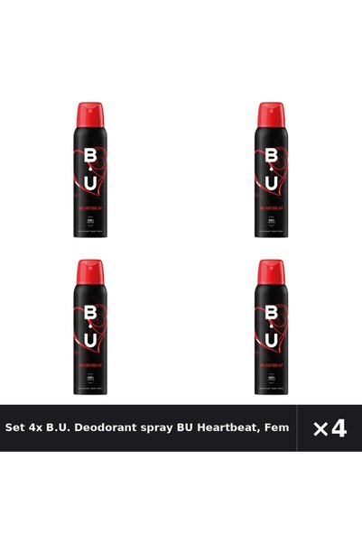 B.U. Set 4x Deodorant spray BU Heartbeat, Femei, 150 ml
