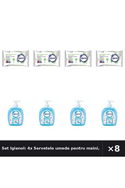 Igienol Set Igienol: 4x Servetele umede pentru maini, 60 bucati, Aloe +1