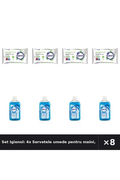 Igienol Set Igienol: 4x Servetele umede pentru maini, 60 bucati, Aloe + Dezin...