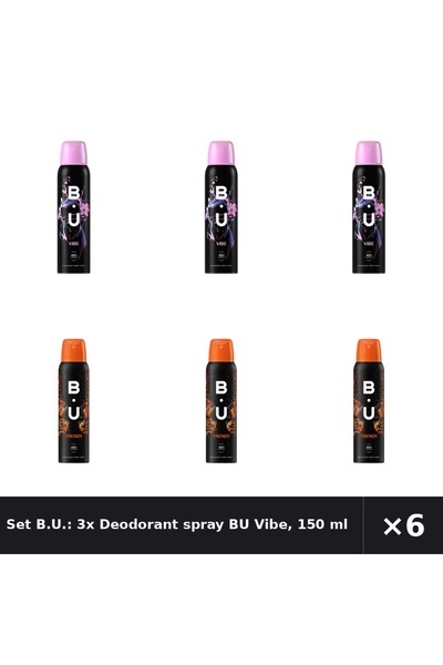 B.U. Set B.U.: 3x Deodorant spray BU Vibe, 150 ml + Deodorant spray BU Trendy...