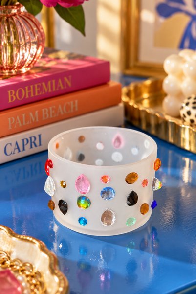mugbuddy Kristal Taşlı ve Akrilik Boncuklu Dekoratif Cam Mumluk & Takı Kasesi