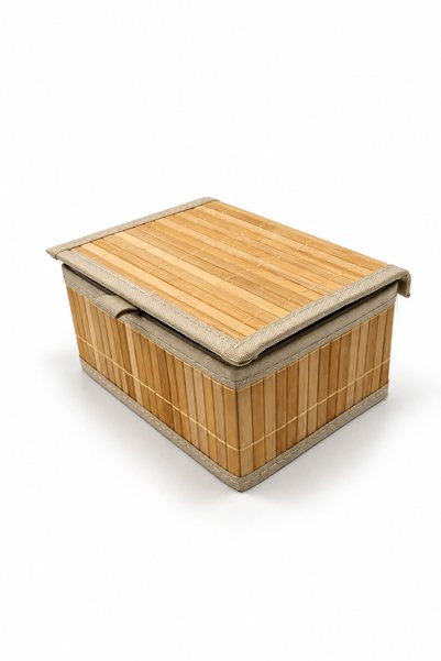 NATUREL DEKOR Bamboo Lid Lined Rectangular Storage Box and Organizer 16X22X10 Cm- Bohemian, Basket, Organizer