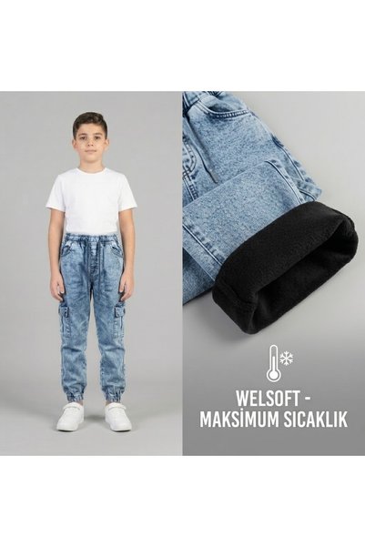 CUBBUX Pantaloni negri pentru copii, cu interior Welsoft (fleece), de iarnă, ...