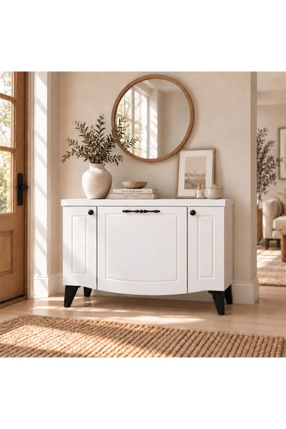 Özcan mobilya Oren 3 Kapaklı Beyaz Konsol - 80 Cm Modern Tasarım