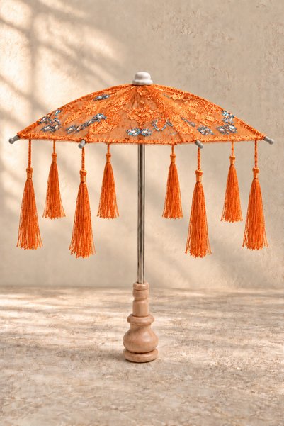 Mirilliahome Bali Şemsiyesi 33x25 cm Püsküllü İşlemeli Dekoratif Masa Üstü Bo...