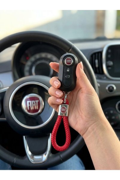 RoseTR Red Leather Braided Fiat Ike Compatible Keychain Fiat 500 Egea Linea Doblo Fiorino Palio Accessory