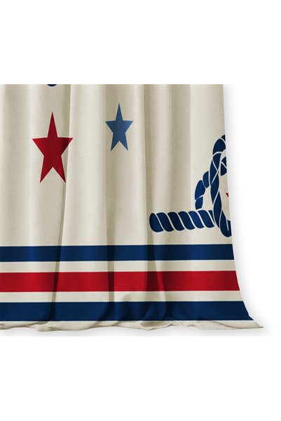 Bebişim Halı Navy Blue Anchor Rudder Sailor Themed Double Winged Background Curtain