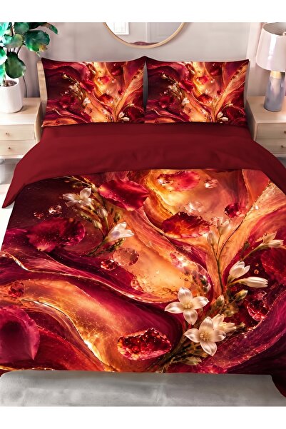 Levva Home Diamond Red Floral Pattern 3D Digital Printed Double Bedding Set w...