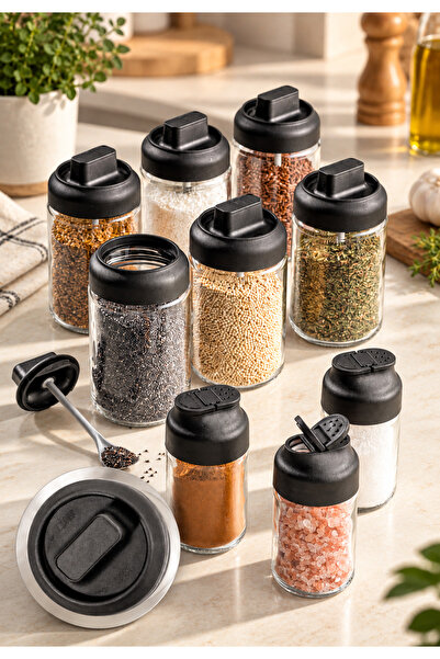 Cornella 9-Piece Spice Rack Set: 3-Piece Salt Shaker and 6-Piece Self-Dispens...