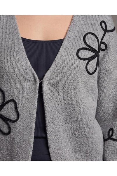 Trend Kapında Floral Motif Knitwear Cardigan