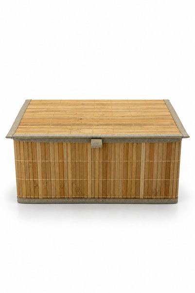 NATUREL DEKOR صندوق تخزين مستطيل الشكل مبطن بغطاء من الخيزران وحاوية تنظيم مق...