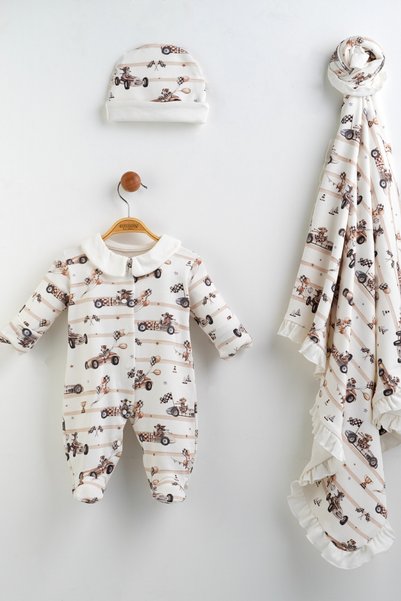 Naka Concept Speedy Pals 3 Piece Newborn Jumpsuit, Hat & Blanket Hospital Dis...