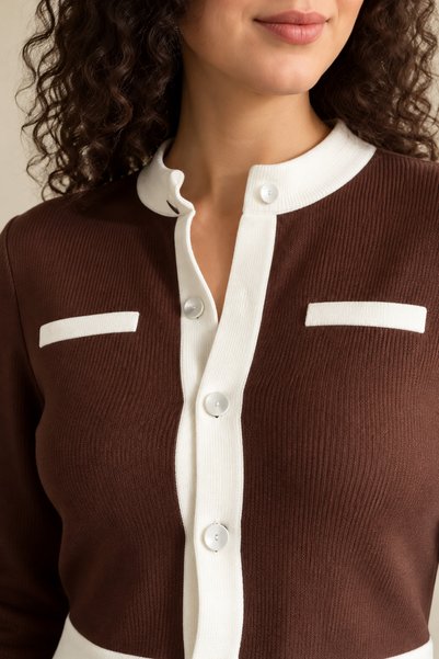 Nivora Style Women's Stripe Detailed Buttoned Knitwear Double Set Crop Cardigan and Pants
