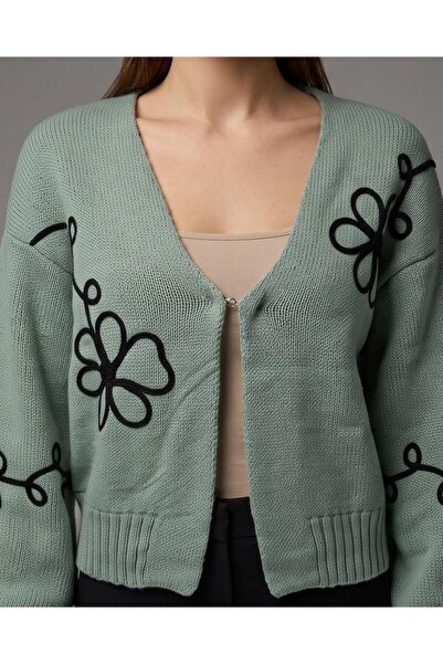 Trend Kapında Floral Motif Knitwear Cardigan