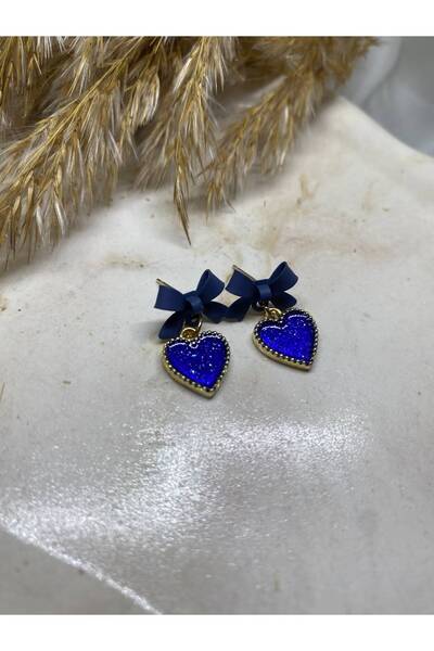 Kaan Accessoire Gold Color Navy Blue Bowknot Glittering Blue Heart Dangle Wom...