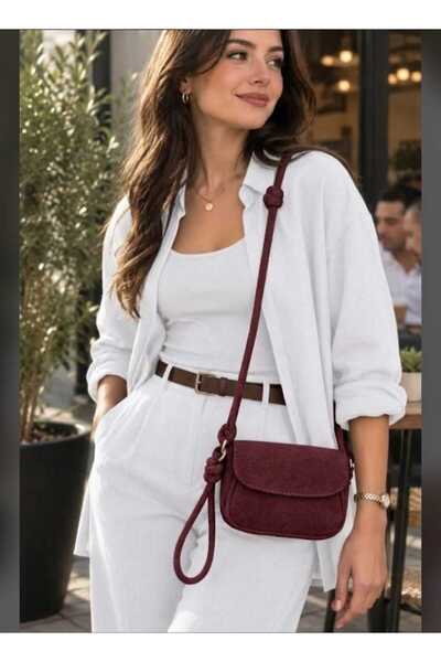 GlowSa Women's Burgundy Suede Mini Size Adjustable Strap Knot and Card Holder...