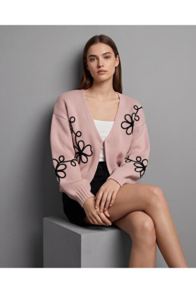 Trend Kapında Cardigan tricotat cu motive florale