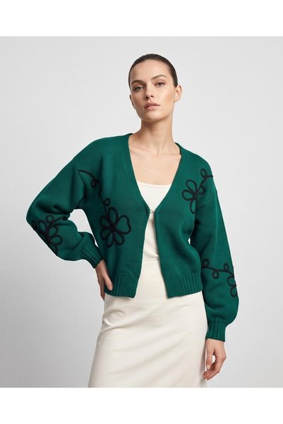 Trend Kapında Cardigan tricotat cu motive florale