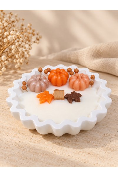 Balkabağı & Tarçın Kokulu Dekoratif Soya Mum – 200 g | 15x15 cm Beton Kase | Sonbahar Koleksiyonu