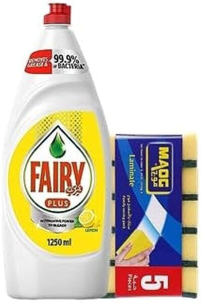 Fairy Plus and Maog Dishwashing Bundle (Fairy Plus Lemon 1.25L + Maog Sponge ...