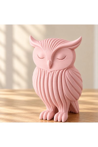 OEM Japandi 3D printed owl decorative figurine - 5.9 × 4.98 × 8 cm - Powder Pink