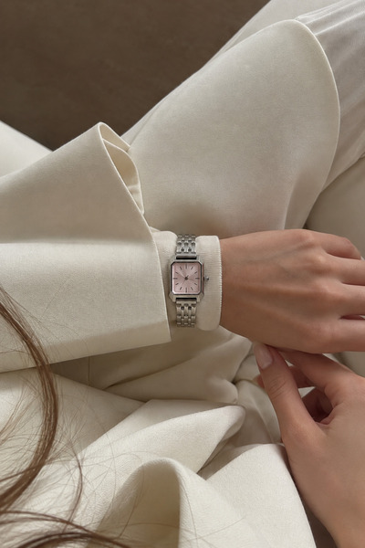 Ad Astra Atelier Women's Silver Color Steel Case Pink Dial Rectangular Classic Wristwatch