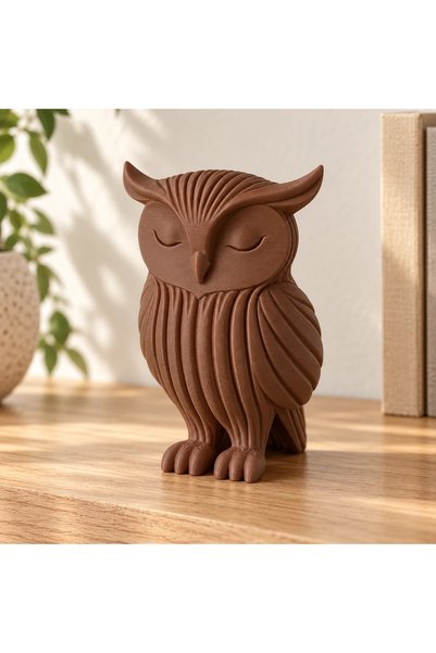 OEM Japandi 3D printed owl decorative figurine - 5.9 × 4.98 × 8 cm - Brown