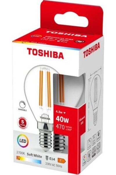 Toshiba Λάμπα LED Νήματος G45 E14 4.5W 2700K Ρυθμιζόμενης Έντασης - (DELS-FGW...
