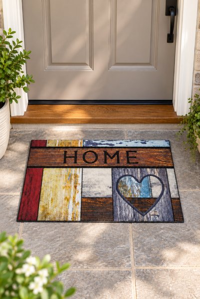 Vovikon Covoraș de intrare colorat cu model inimă Rustic Home 40x60 cm