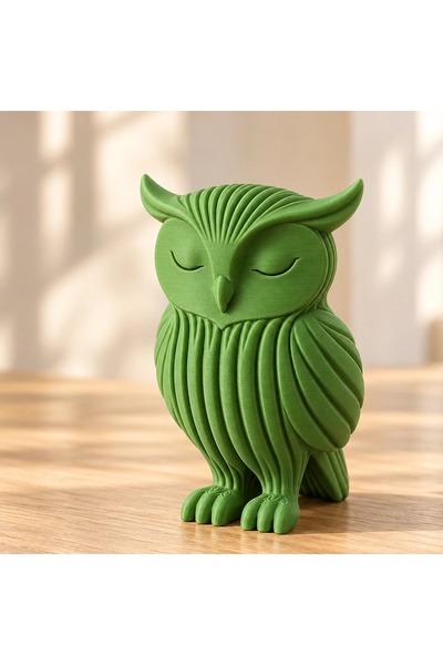 OEM Japandi 3D printed owl decorative figurine - 5.9 × 4.98 × 8 cm - Green
