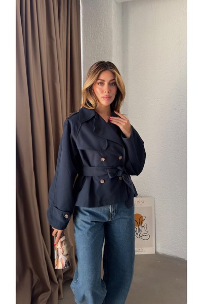 LB Laluna Butik Women's Belted Lined Classic Trench Coat