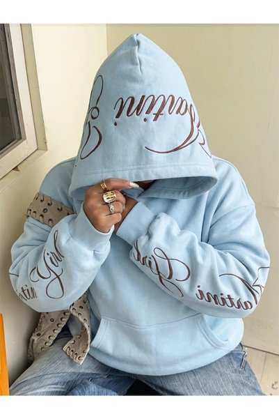 HAI COLLECTİON Large Size 3 Thread Raster Sweatshirt Blue Oversize Unisex Hoodie