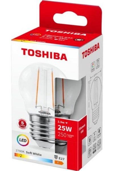 Toshiba Λάμπα LED Νήματος G45 E27 2.5W 2700K - (DELS-FGW42P527AF11)