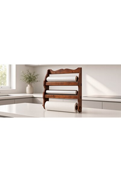 Arts and Crafts Suport Multifunctional din Lemn Ars si Lacuit pentru Folie si Prosoape, Nuanta Stejar Inchis 37x33