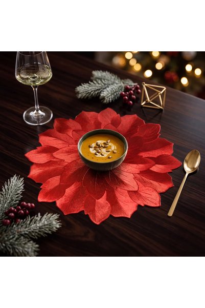 Bewello Suport decorativ pentru masa rosu, forma floare, efect metalic, PVC, ...