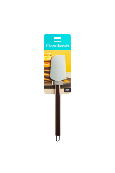 Bewello Spatula silicon, 29 cm, rezistenta caldura, maner inox, gri