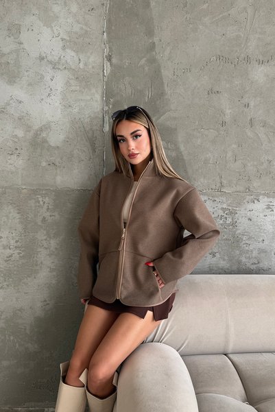 ensade Women's Oversize Cashmere Premium Jacket with Stand Collar, Zipper and...