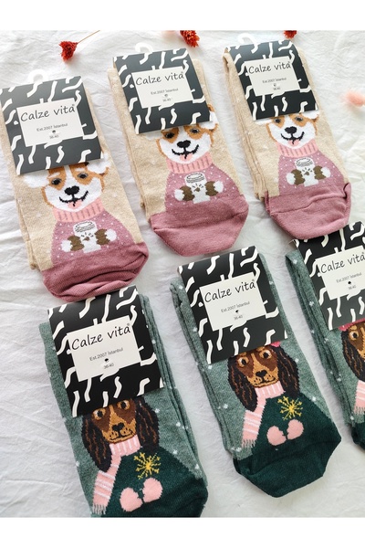 Generic Brand Women's Soft Textured Cotton Socks with Cute Dog Figures