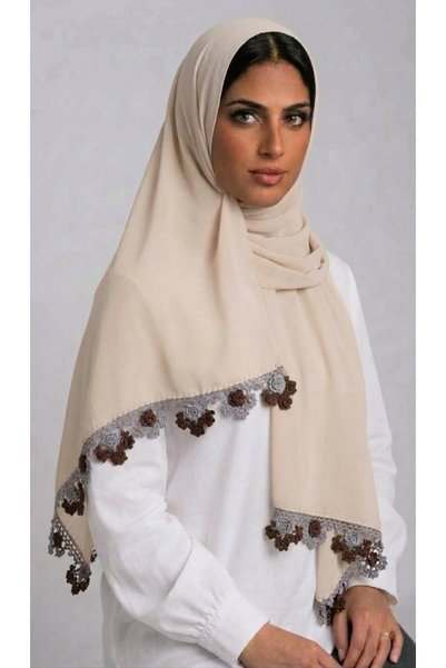 Veil Designer طرحة بوال بقماش ياباني شغل الورد التركي تطريز كروشيه طبقتين الم...