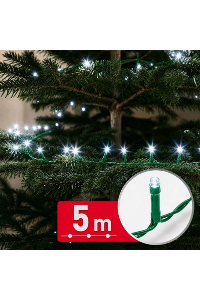 Phenom Instalatie de Craciun 5 m, 100 LED alb rece, 8 jocuri lumini, timer, I...