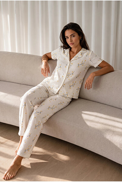 bysocafashion Women's Multi-Colored Loose-Fit Long-Sleeved Cotton Pajama Set