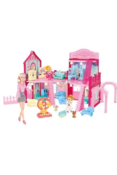 MACVI Casuta pentru Papusi Macvi® cu Mobilier si Accesorii Roz Joc Educativ C...