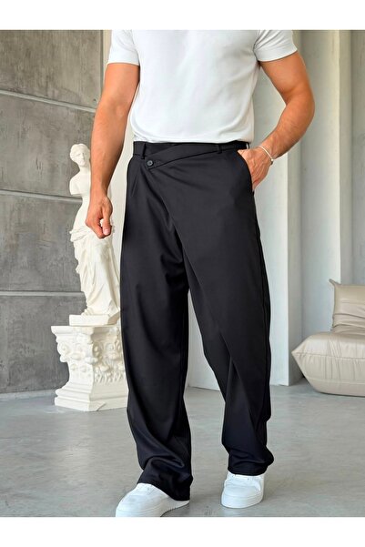Generic Brand Ανδρικό Υφασμάτινο Baggy Παντελόνι Palazzo – Μάυρο